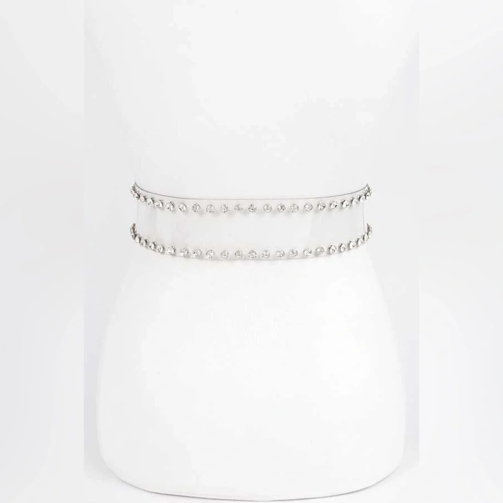 Plus Size Silver Pearl Embellished Clear Statement Belt